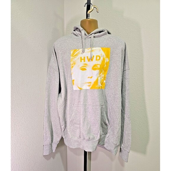 NWT Halfway Dead HWD Logo Baddie Grunge Baggy Hoodie Mens 2X Gray Yellow Graphic - Picture 2 of 7